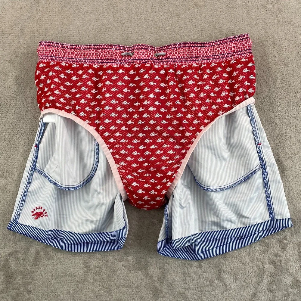 Ted Baker London‎ Swim Trunks Men 5 XL Blue Striped Mesh Lined Lobster Logo NWOT